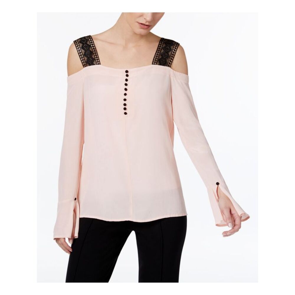 YYIGAL Womens Pink Lace Cold Shoulder Bell Sleeve Square Neck Top Size: S